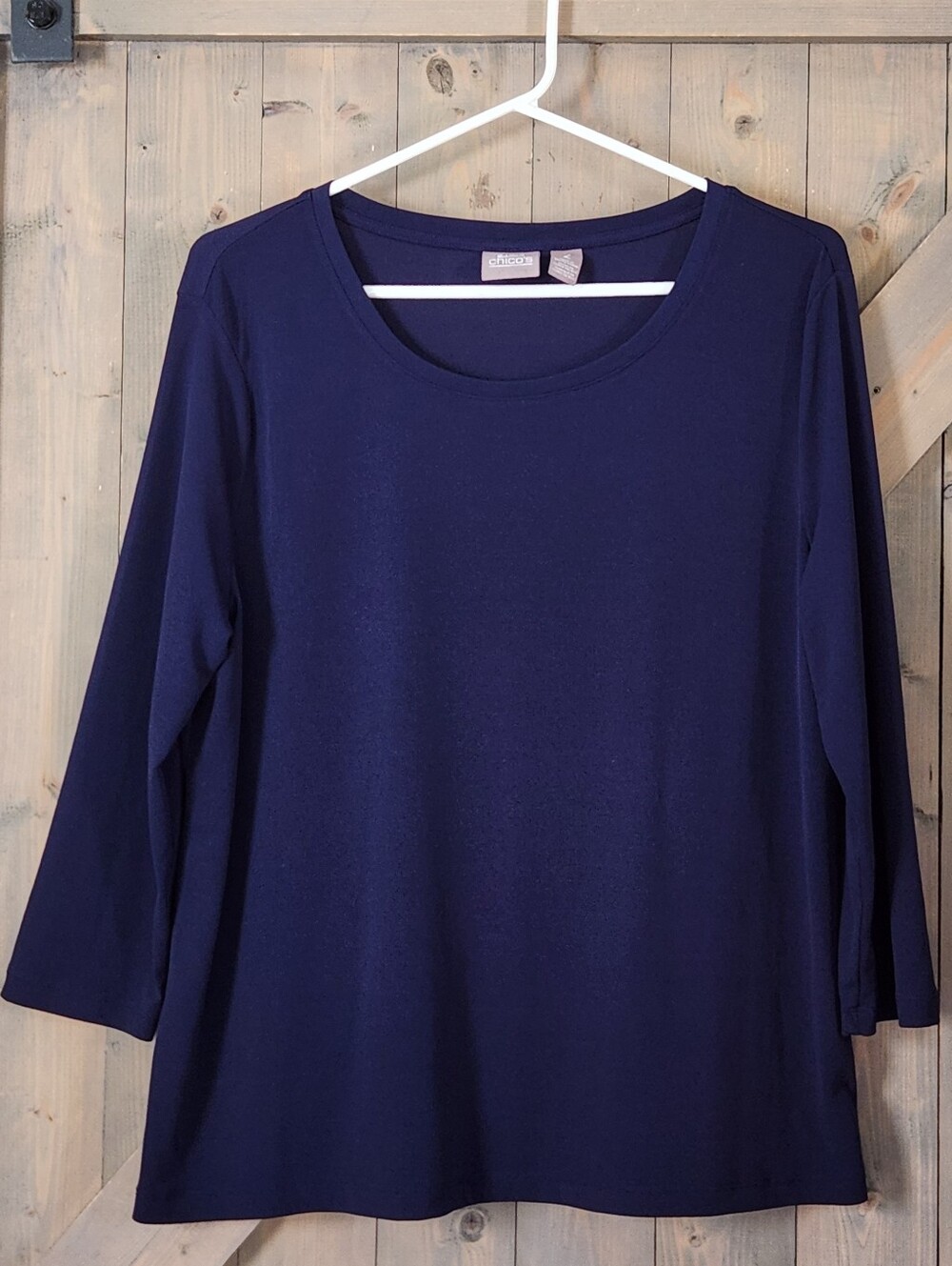 Chicos Stretchy Round Neck Long Sleeve Top Size 2 = 12/14 Large
